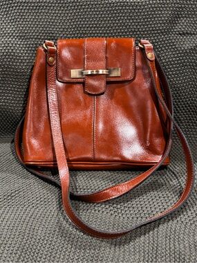 Patricia Nash Light Brown Leather Shoulder Bag with Gold Accent